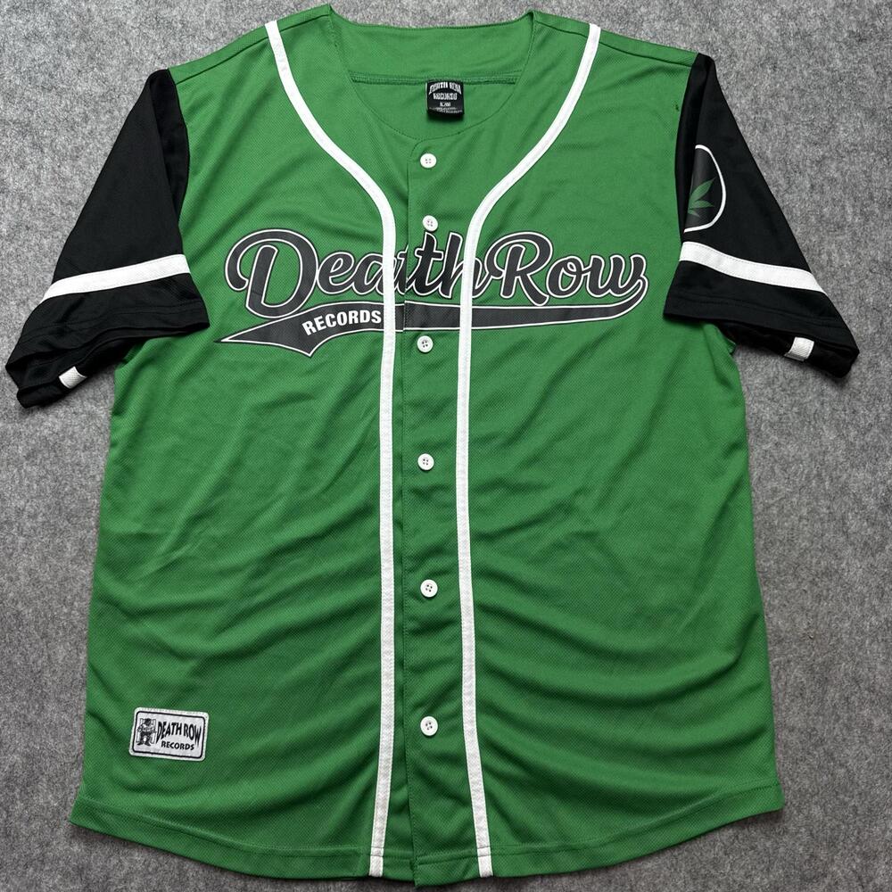 Vintage Death Row Records Shirt Mens Large Green Baseball Jersey 91 The Chronic